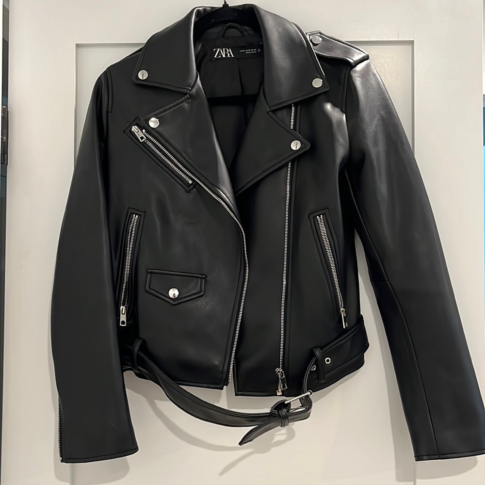 Zara Faux leather biker jacket with belt